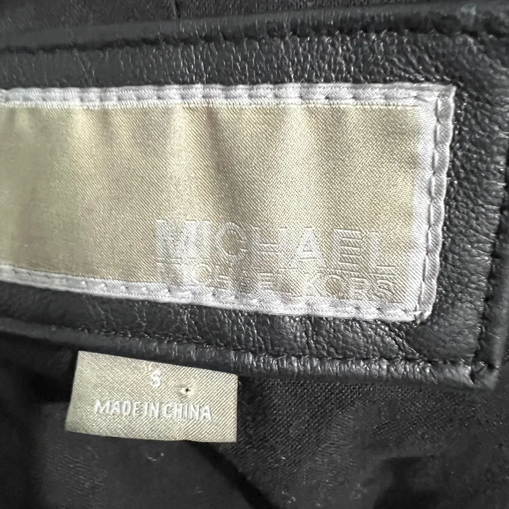 Michael Kors Black Leather Perforated‎ Moto Biker Jacket Small Zip Up Epaulettes